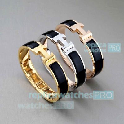 Replica Hermes Clic Clac HH Bangle Black Enamel Narrow